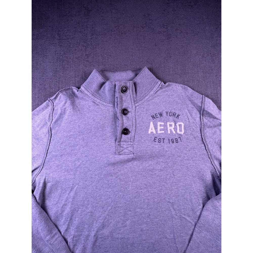 Vtg Aeropostale Henley Shirt Men's L Gray Long Sleeve Y2K Preppy Heavyweight